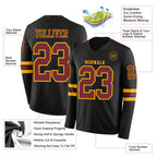 Custom Black Cardinal-Gold Long Sleeve Authentic Football Jersey