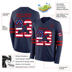 Custom Navy USA Flag-Red Long Sleeve Authentic Football Jersey
