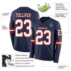 Custom Navy White-Red Long Sleeve Authentic Football Jersey