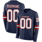 Custom Navy White-Red Long Sleeve Authentic Football Jersey