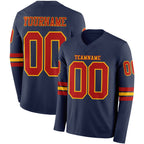 Custom Navy Red-Gold Long Sleeve Authentic Football Jersey