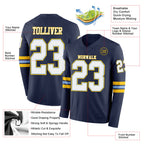 Custom Navy White Light Blue-Yellow Long Sleeve Authentic Football Jersey