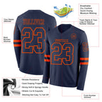 Custom Navy Orange Long Sleeve Authentic Football Jersey