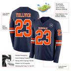 Custom Navy Orange-White Long Sleeve Authentic Football Jersey