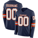 Custom Navy White-Orange Long Sleeve Authentic Football Jersey