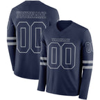 Custom Navy Gray Long Sleeve Authentic Football Jersey