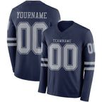 Custom Navy Gray Long Sleeve Authentic Football Jersey