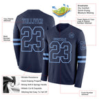Custom Navy Light Blue Long Sleeve Authentic Football Jersey