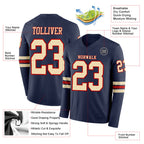 Custom Navy Cream-Red Long Sleeve Authentic Football Jersey