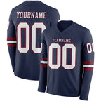 Custom Navy White-Crimson Long Sleeve Authentic Football Jersey