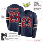 Custom Navy Crimson-Cream Long Sleeve Authentic Football Jersey