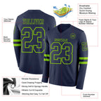 Custom Navy Neon Green Long Sleeve Authentic Football Jersey