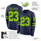 Custom Navy Neon Green Long Sleeve Authentic Football Jersey