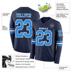 Custom Navy Powder Blue-White Long Sleeve Authentic Football Jersey