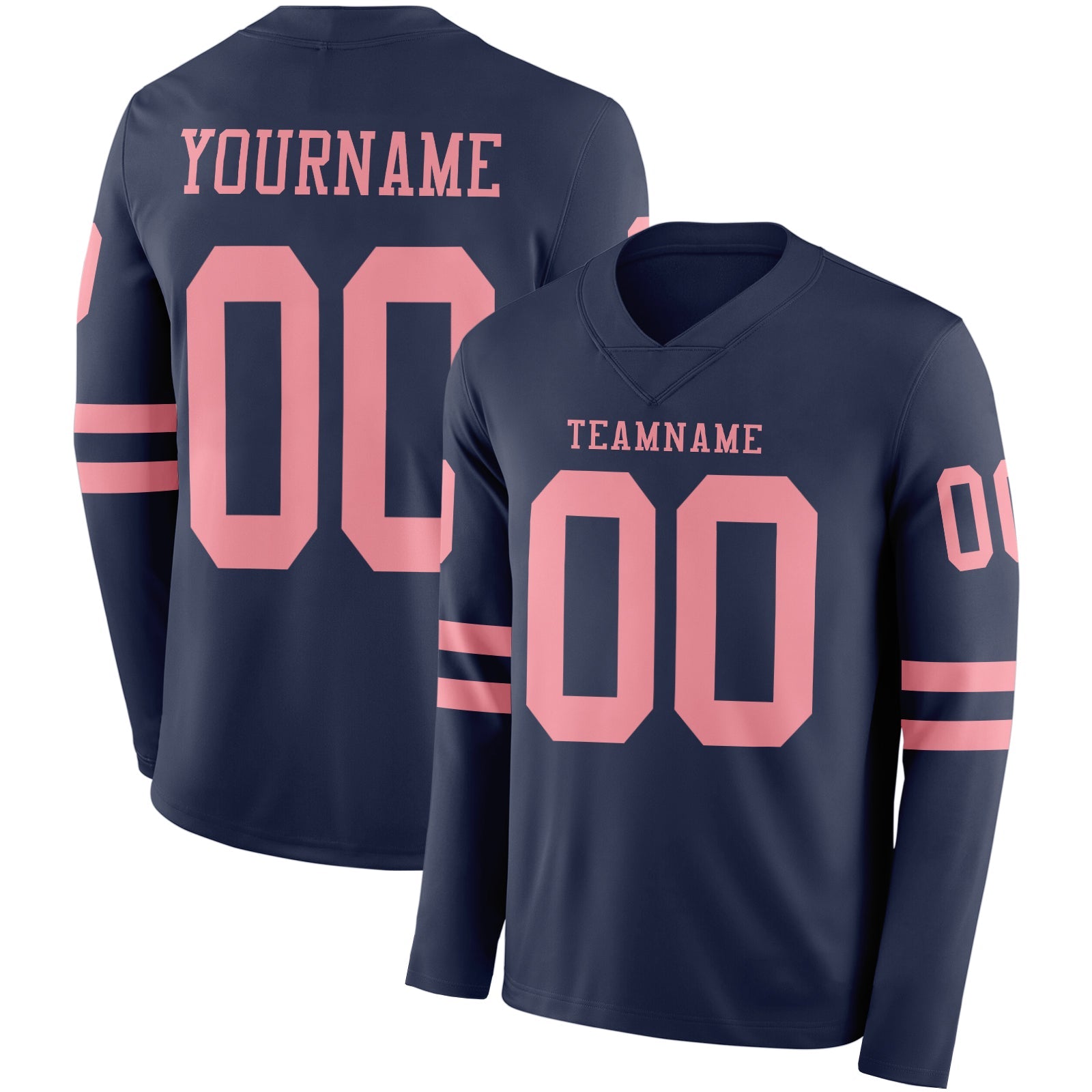 Custom Navy Medium Pink Long Sleeve Authentic Football Jersey