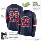 Custom Navy Cardinal-White Long Sleeve Authentic Football Jersey
