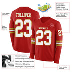 Custom Red White-Old Gold Long Sleeve Authentic Football Jersey