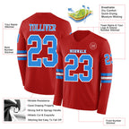 Custom Red Powder Blue-White Long Sleeve Authentic Football Jersey