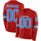 Custom Red Powder Blue-White Long Sleeve Authentic Football Jersey