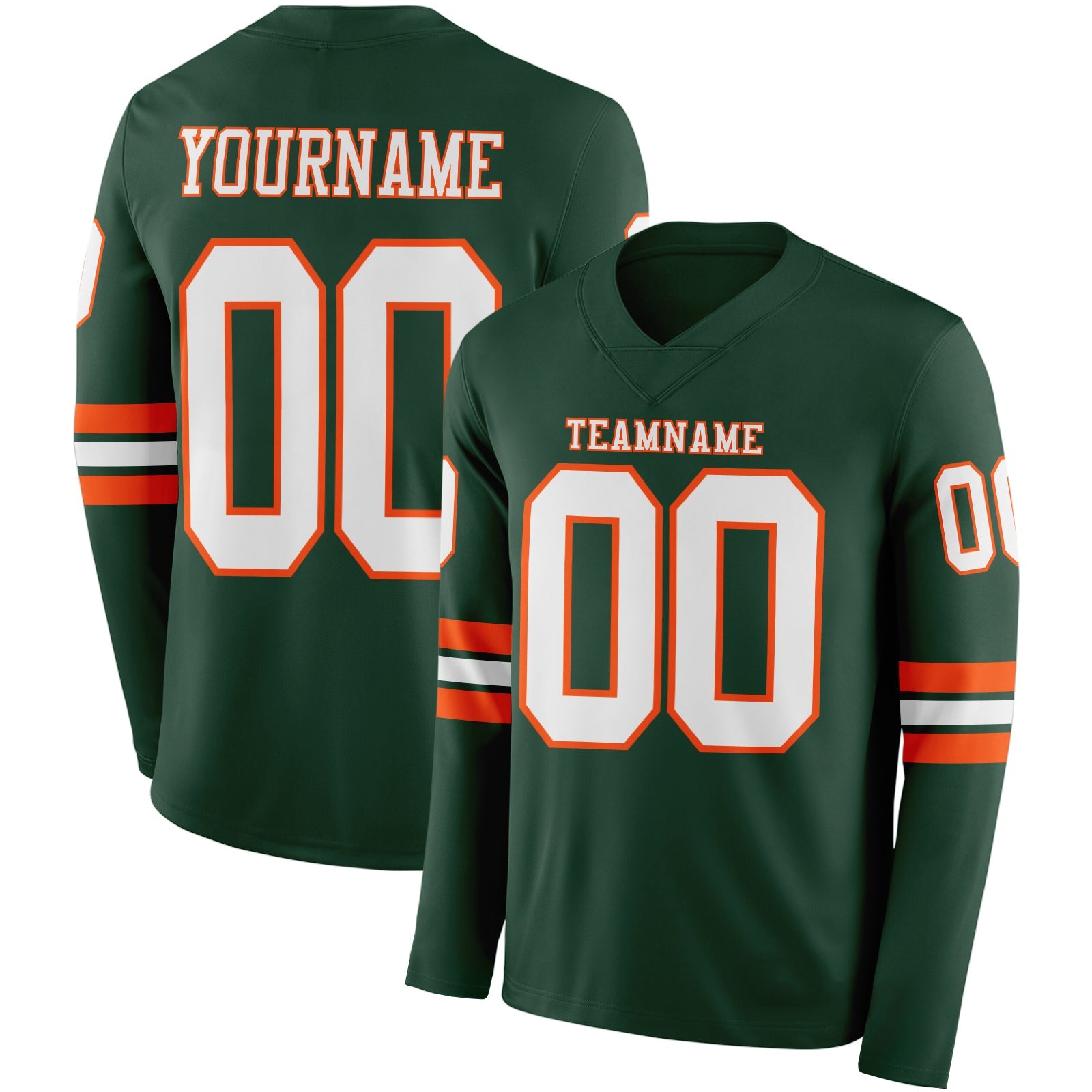 Custom Green White-Orange Long Sleeve Authentic Football Jersey