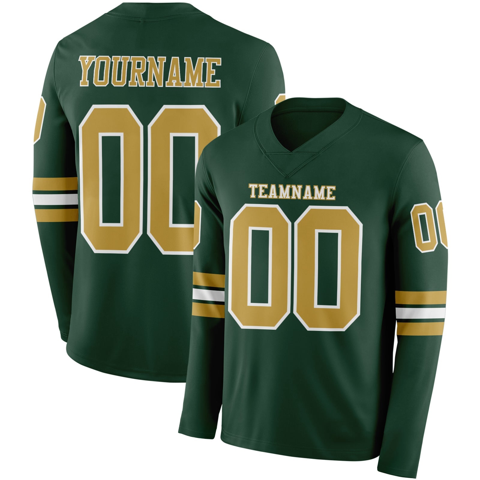 Custom Green Old Gold-White Long Sleeve Authentic Football Jersey