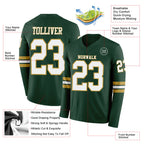 Custom Green White-Old Gold Long Sleeve Authentic Football Jersey