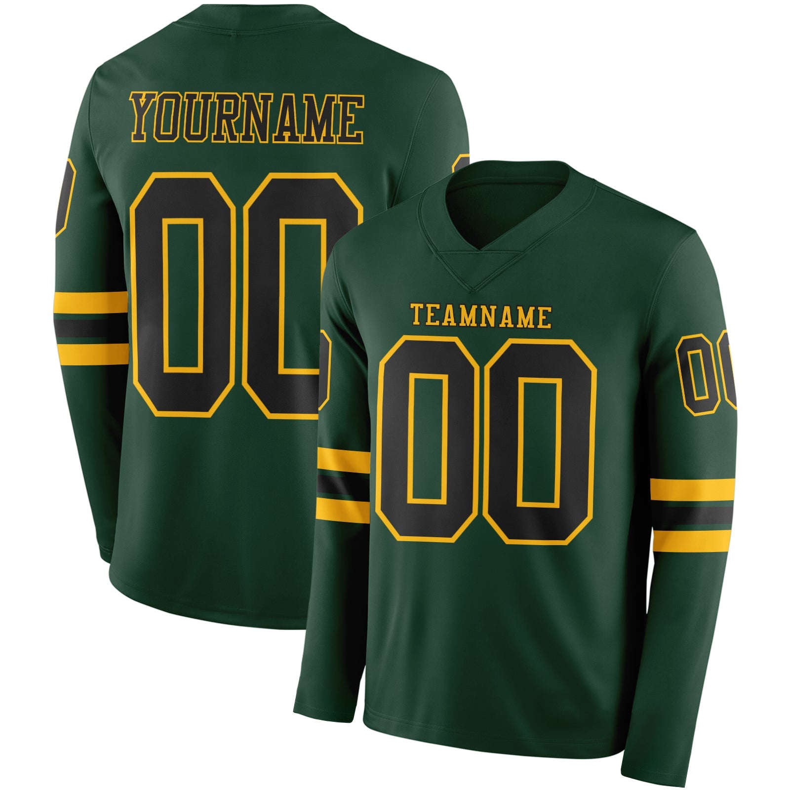 Custom Green Black-Gold Long Sleeve Authentic Football Jersey
