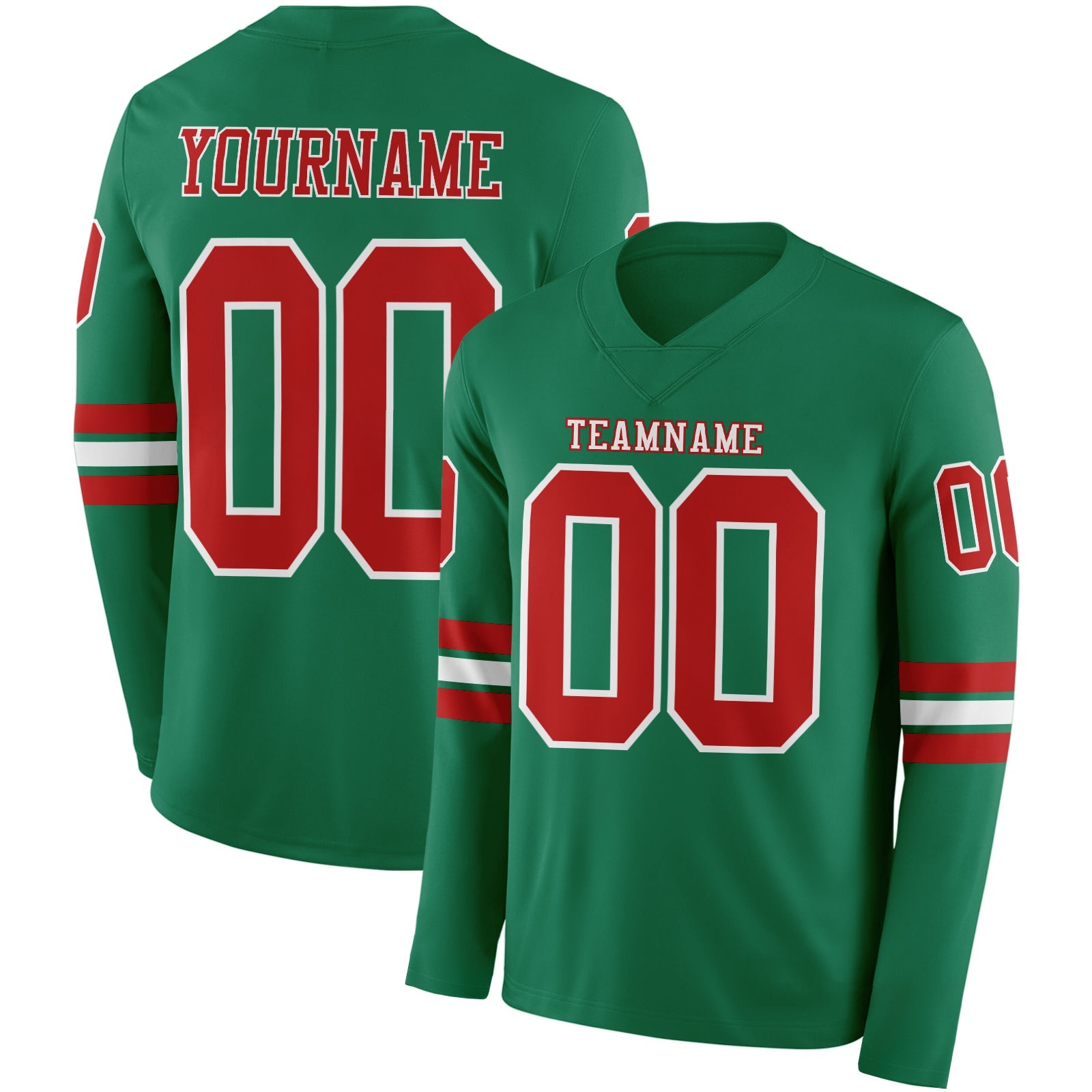 Custom Kelly Green Red-White Long Sleeve Authentic Football Jersey