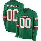Custom Kelly Green White-Red Long Sleeve Authentic Football Jersey