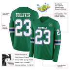 Custom Kelly Green White Royal-Gray Long Sleeve Authentic Football Jersey