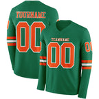 Custom Kelly Green Orange-White Long Sleeve Authentic Football Jersey