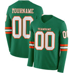Custom Kelly Green White-Orange Long Sleeve Authentic Football Jersey