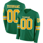Custom Kelly Green Gold-White Long Sleeve Authentic Football Jersey