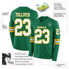 Custom Kelly Green White-Gold Long Sleeve Authentic Football Jersey