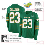 Custom Kelly Green White-Old Gold Long Sleeve Authentic Football Jersey