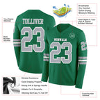 Custom Kelly Green Gray-White Long Sleeve Authentic Football Jersey