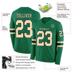 Custom Kelly Green Cream-Black Long Sleeve Authentic Football Jersey