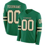 Custom Kelly Green Cream-Black Long Sleeve Authentic Football Jersey