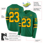 Custom Kelly Green Gold-Black Long Sleeve Authentic Football Jersey