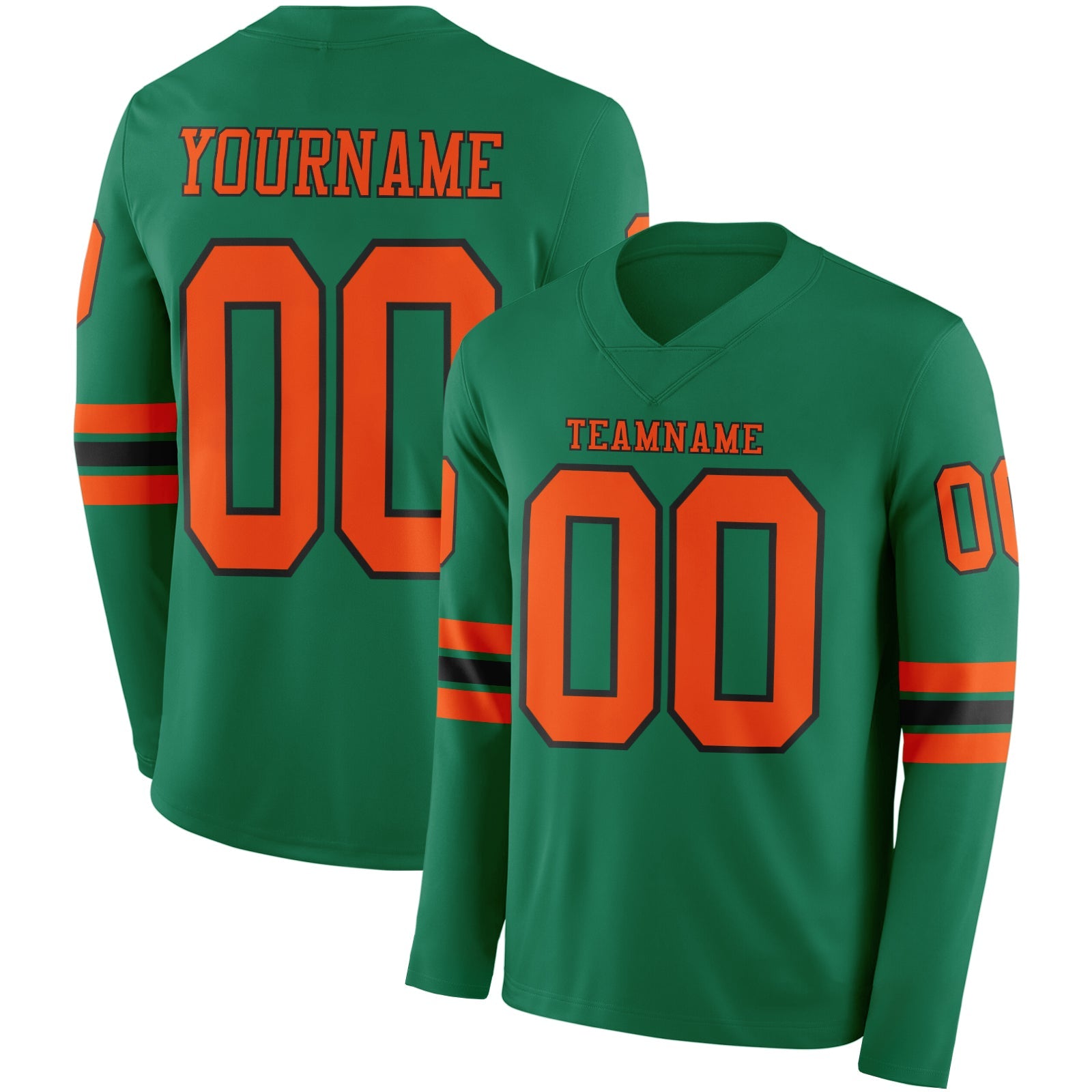 Custom Kelly Green Orange-Black Long Sleeve Authentic Football Jersey