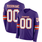 Custom Purple White-Orange Long Sleeve Authentic Football Jersey