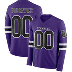 Custom Purple Black-White Long Sleeve Authentic Football Jersey