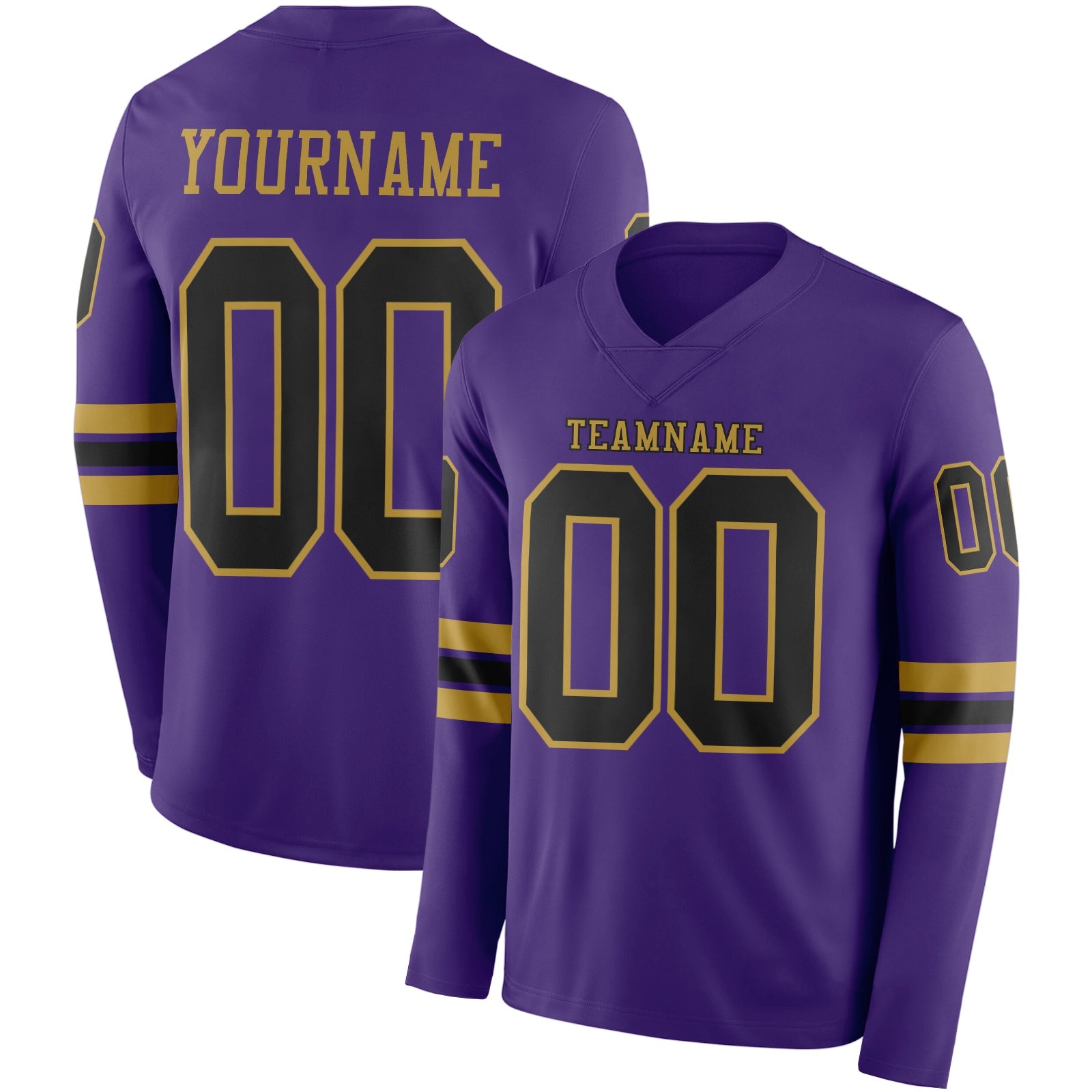 Custom Purple Black-Old Gold Long Sleeve Authentic Football Jersey