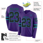 Custom Purple Black-Teal Long Sleeve Authentic Football Jersey