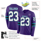 Custom Purple White Black-Teal Long Sleeve Authentic Football Jersey