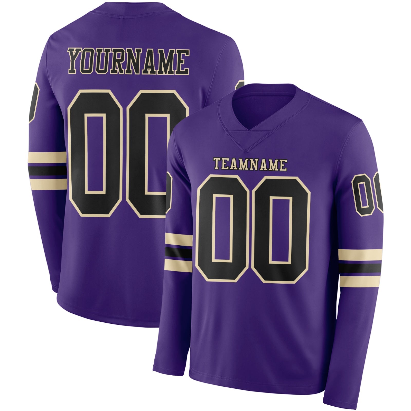 Custom Purple Black-Cream Long Sleeve Authentic Football Jersey