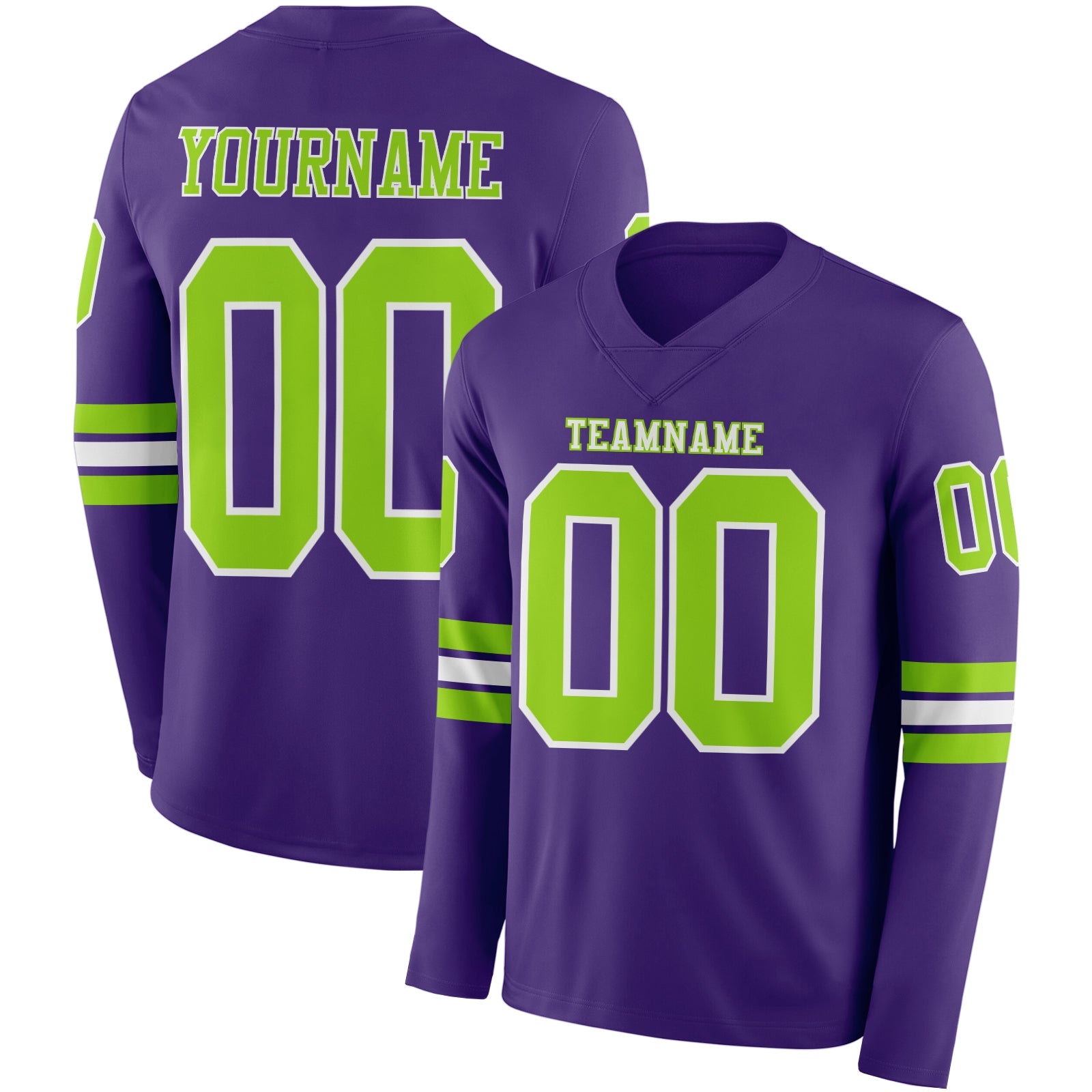 Custom Purple Neon Green-White Long Sleeve Authentic Football Jersey