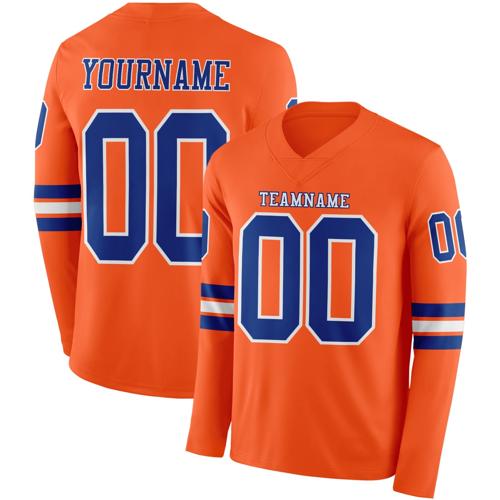 Custom Orange Royal-White Long Sleeve Authentic Football Jersey