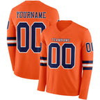 Custom Orange Navy-White Long Sleeve Authentic Football Jersey