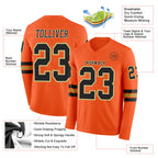 Custom Orange Black Cream-Old Gold Long Sleeve Authentic Football Jersey